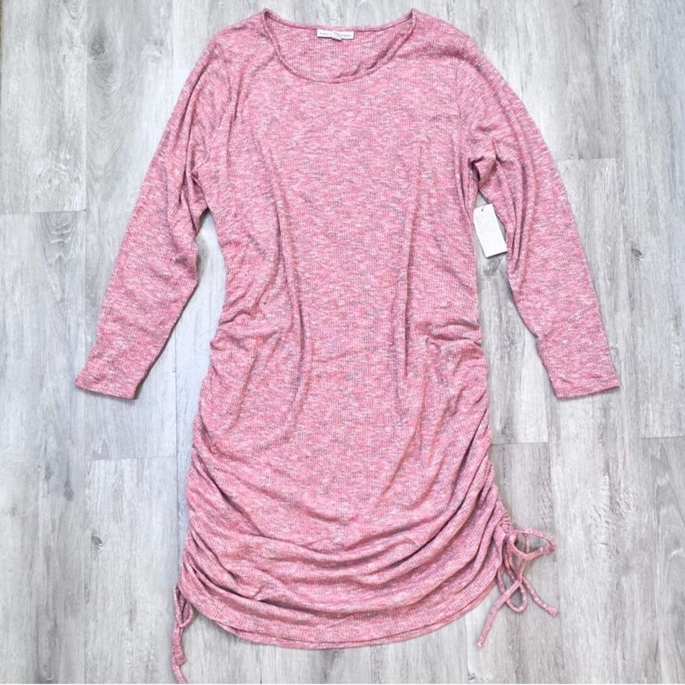 2X Pink Long Sleeve Ruched Bodycon Knit Dress New
